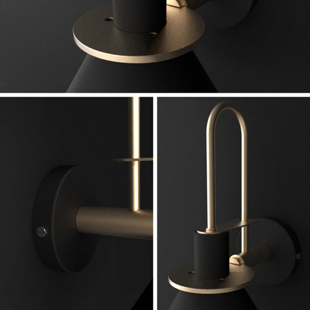 Close-up of the metal body of the wall sconce