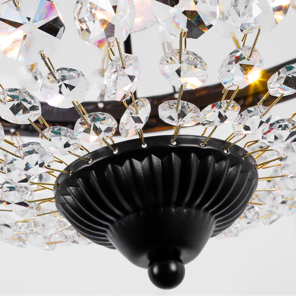 Bottom view of the industrial iron crystal pendant ceiling light