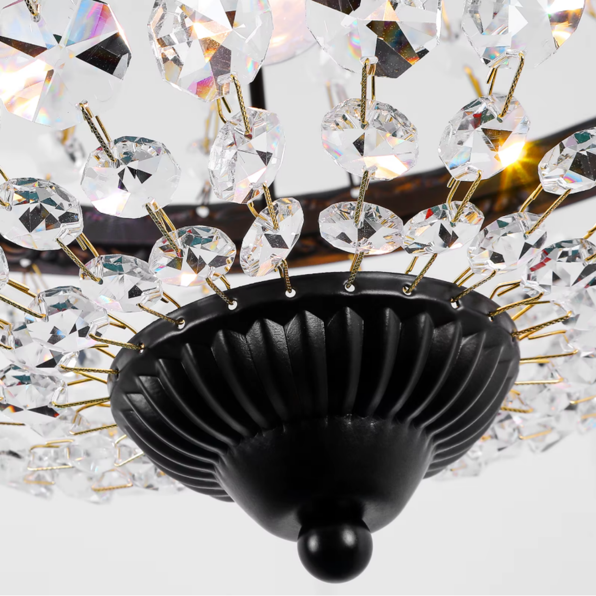 Bottom view of the industrial iron crystal pendant ceiling light