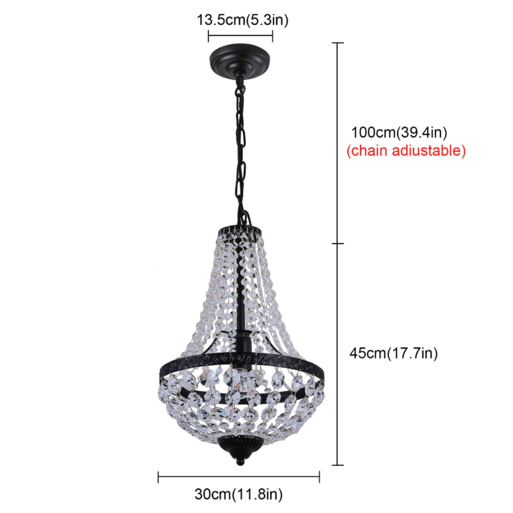 Dimensions of the industrial iron crystal pendant ceiling light