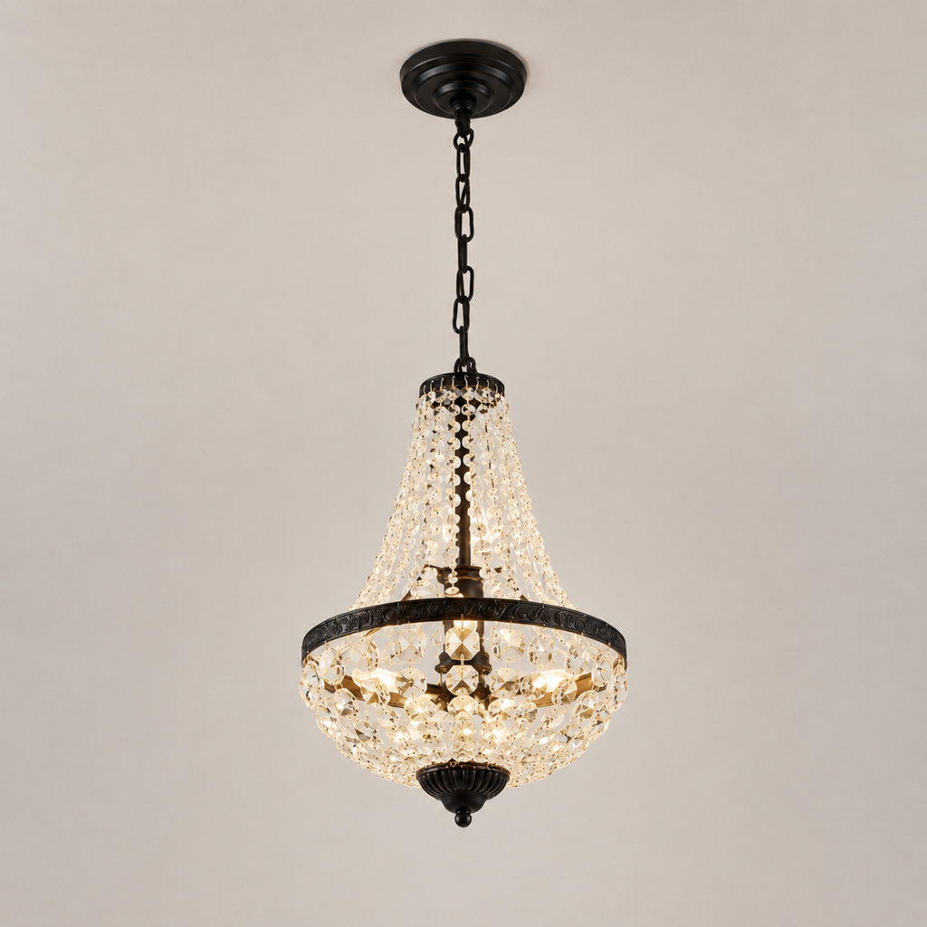 Industrial iron crystal pendant ceiling light