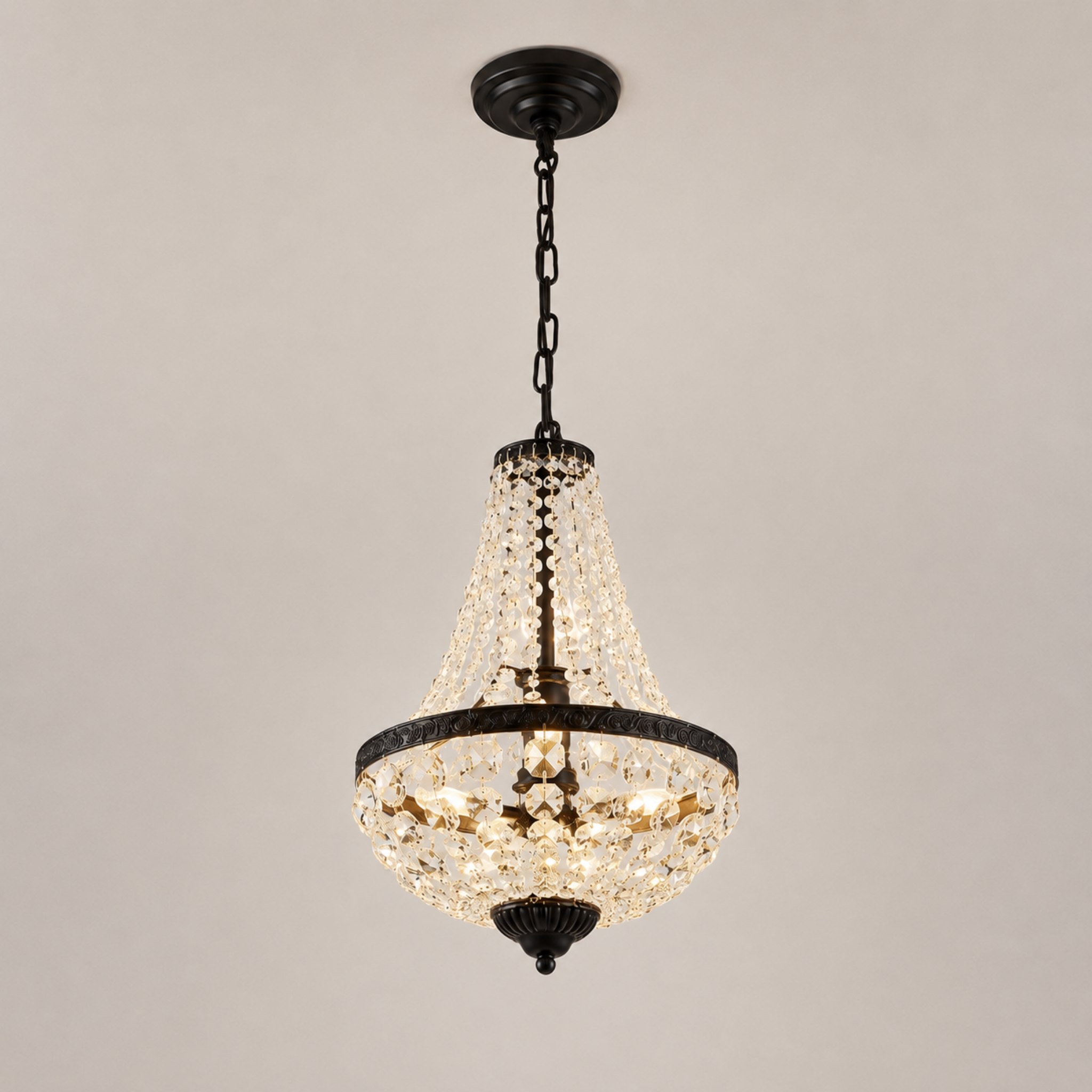 Industrial iron crystal pendant ceiling light