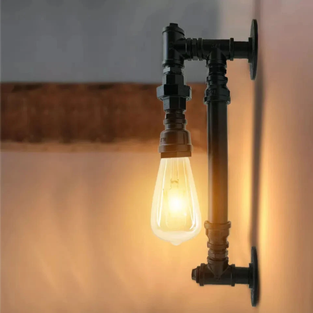 Angled view of the vintage industrial wall sconce
