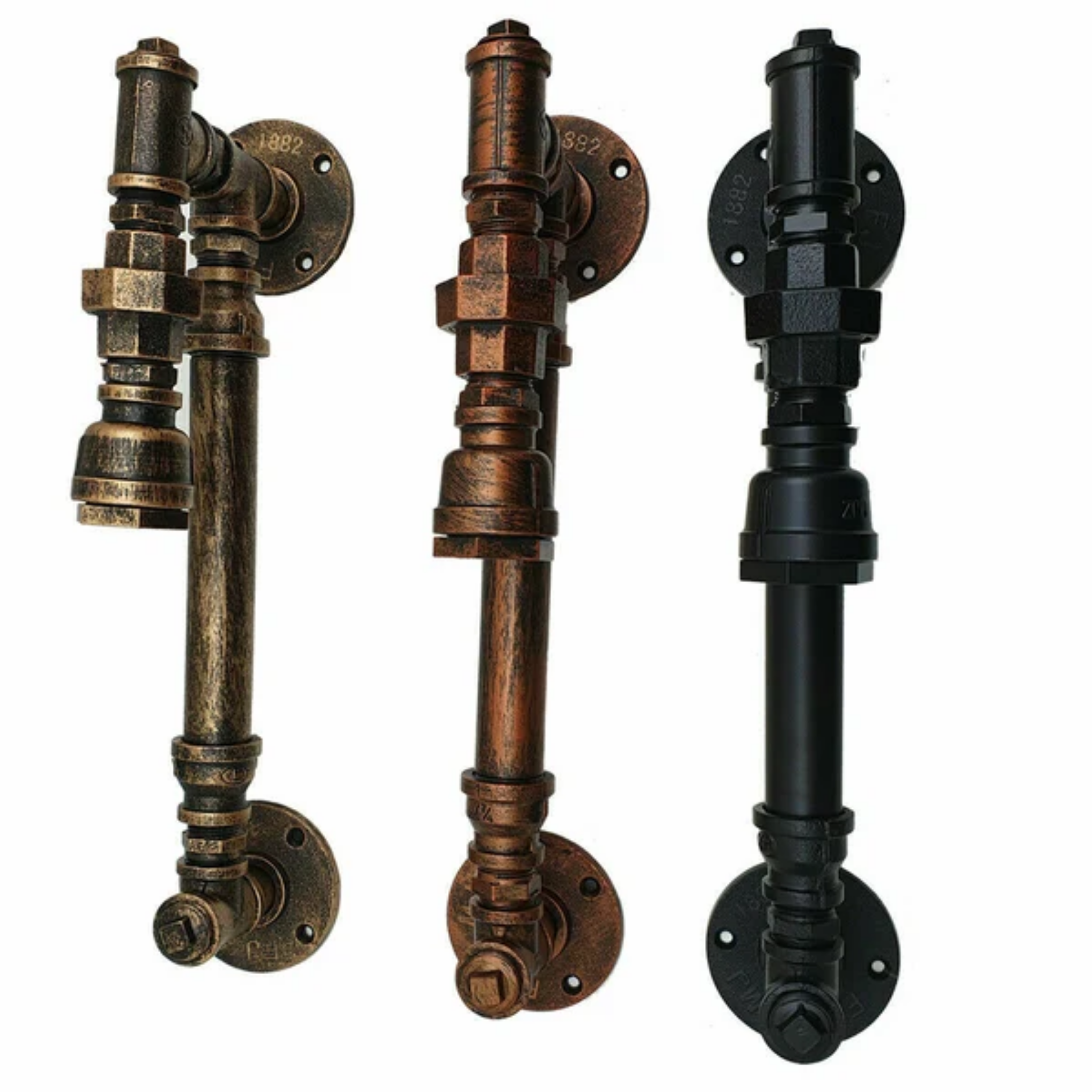 Industrial pipe wall sconce available in black and rust