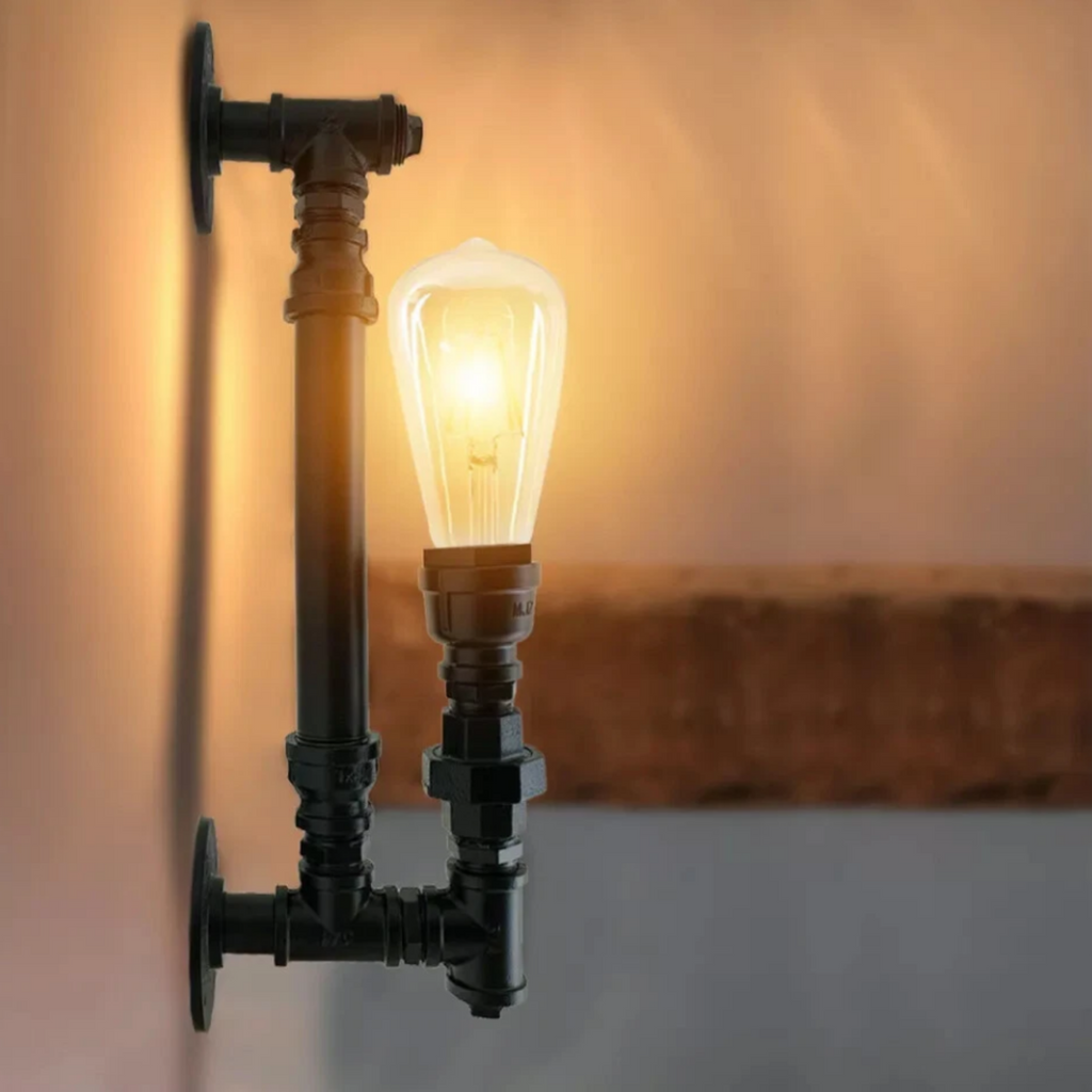 Side view of the industrial pipe wall sconce