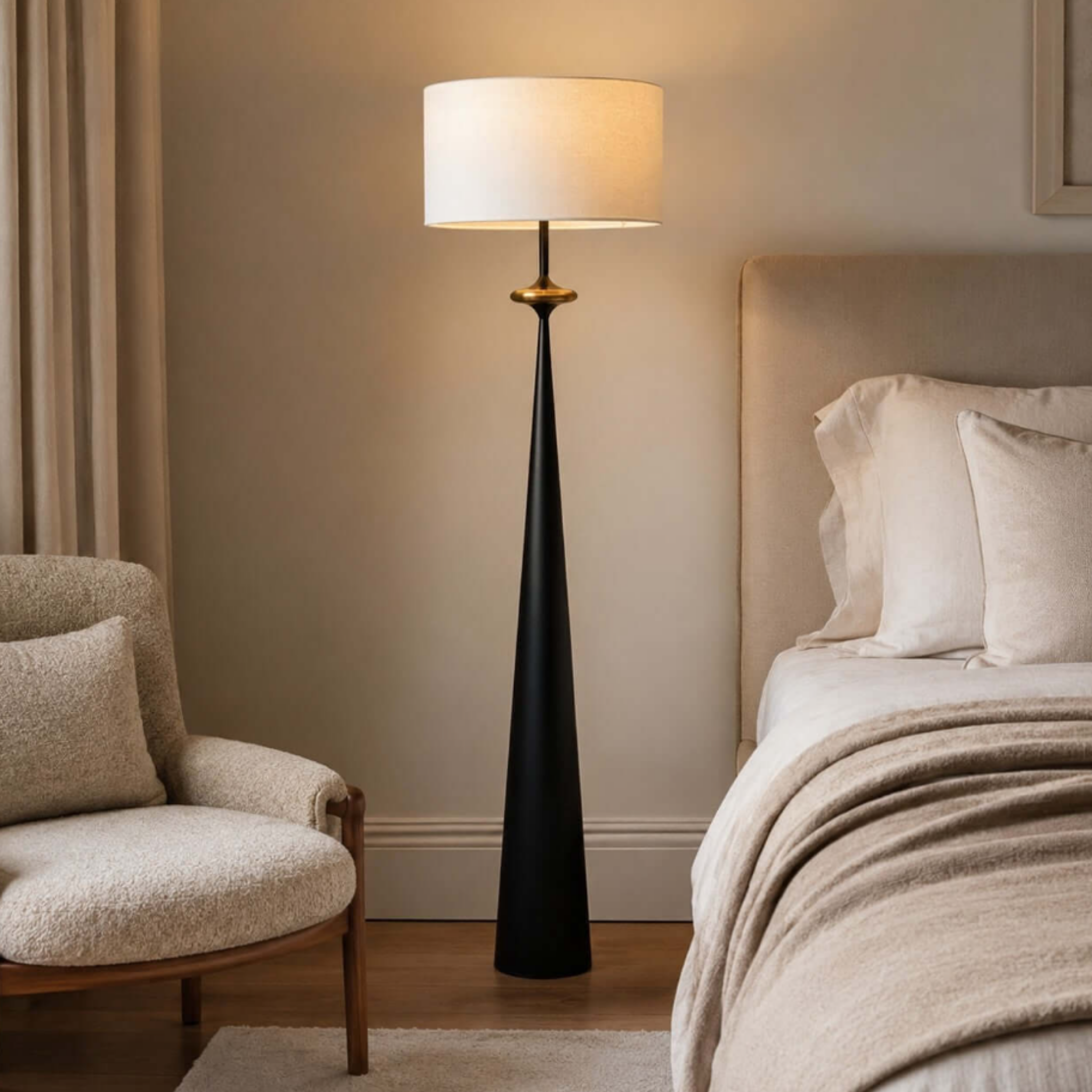 Japanese style fabric floor lamp in a bedroom
