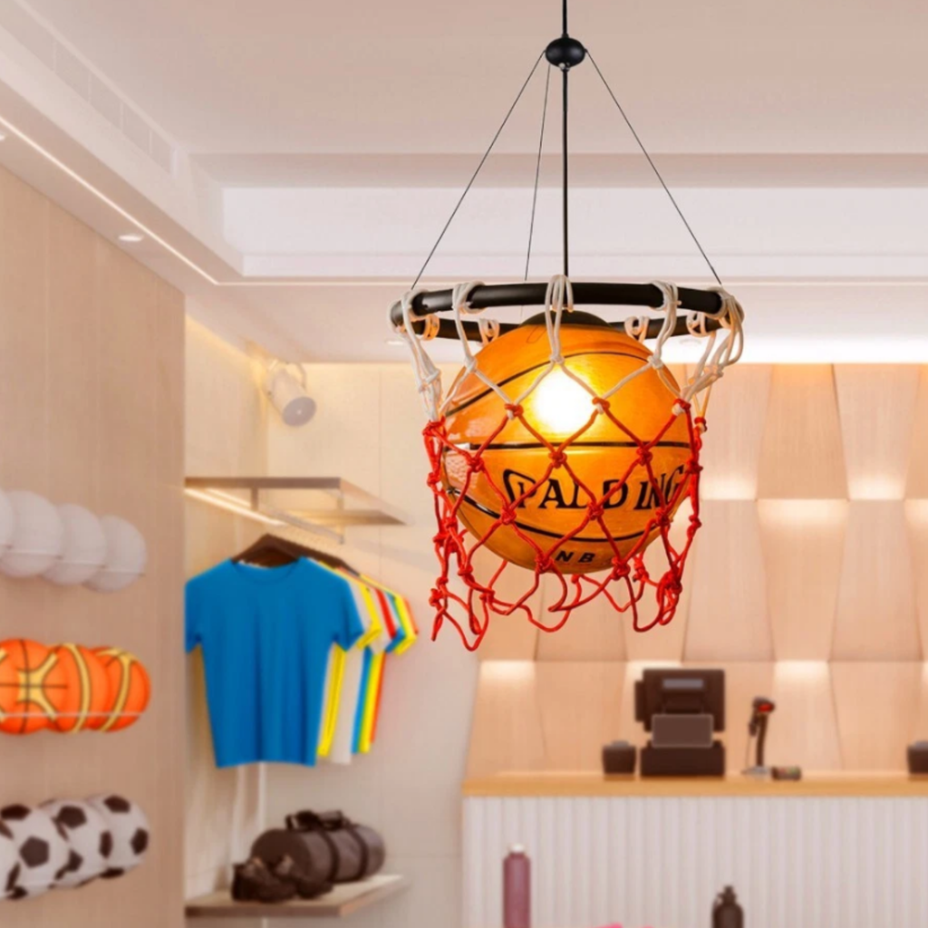 Kids basketball LED pendant ceiling light in a sports-themed shop
