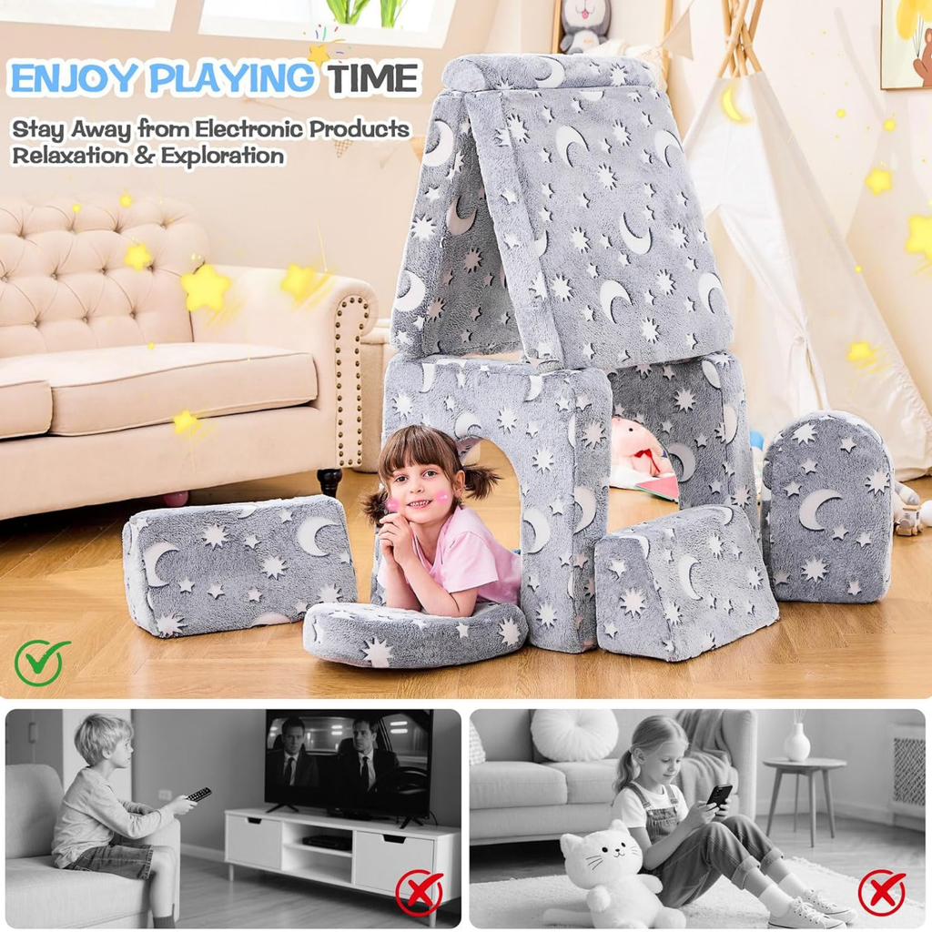Children playing with modular foam couch