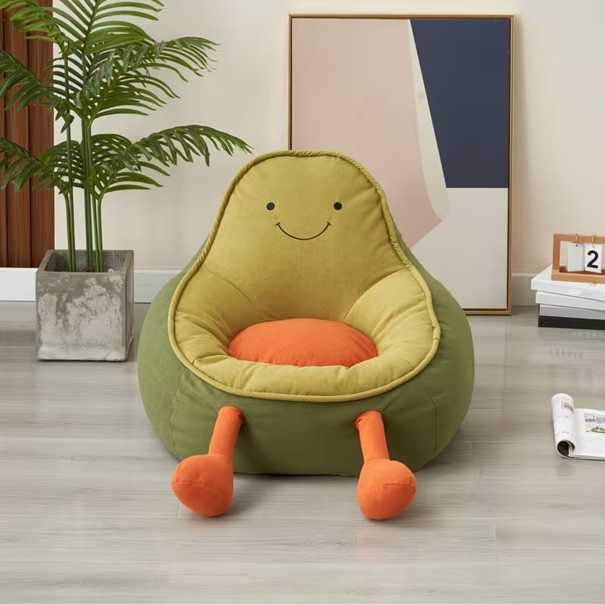 Front view of modern kids sherpa accent chair