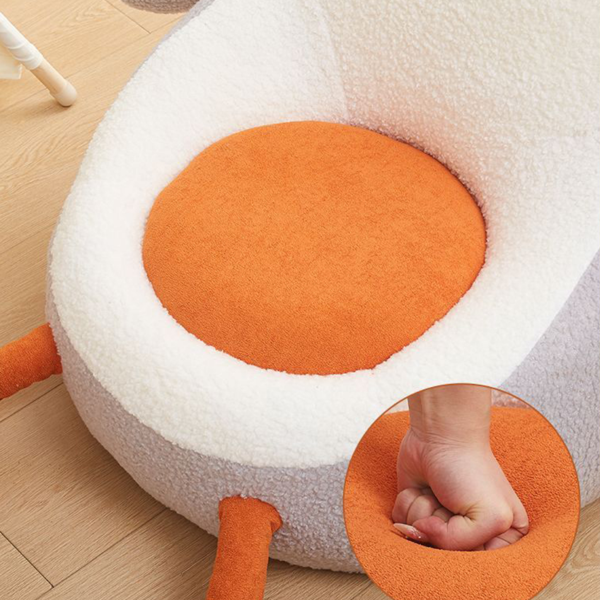 Soft sherpa upholstery detail on kids accent chair