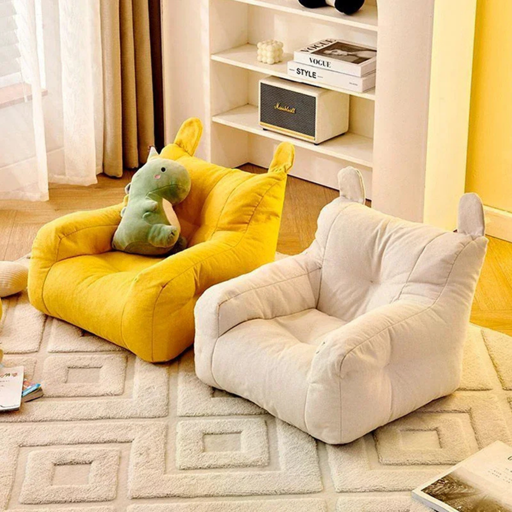 Angled view of kids sofa with ears