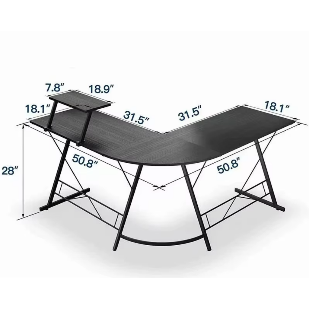 Modern L-shaped corner desk dimensions and measurements