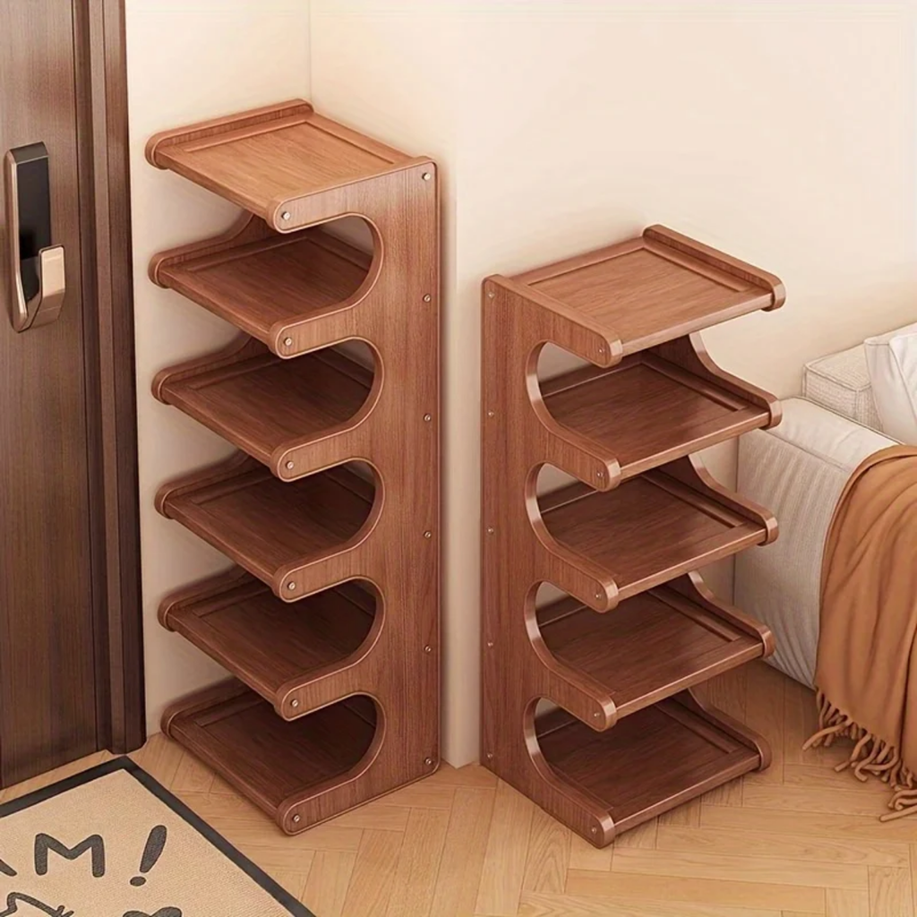 Light Walnut finish detail on Nan Bamboo shoe rack