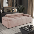 Low-profile velvet sofa in a living room