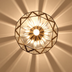 Bottom view of the luxury all copper round glass ceiling light