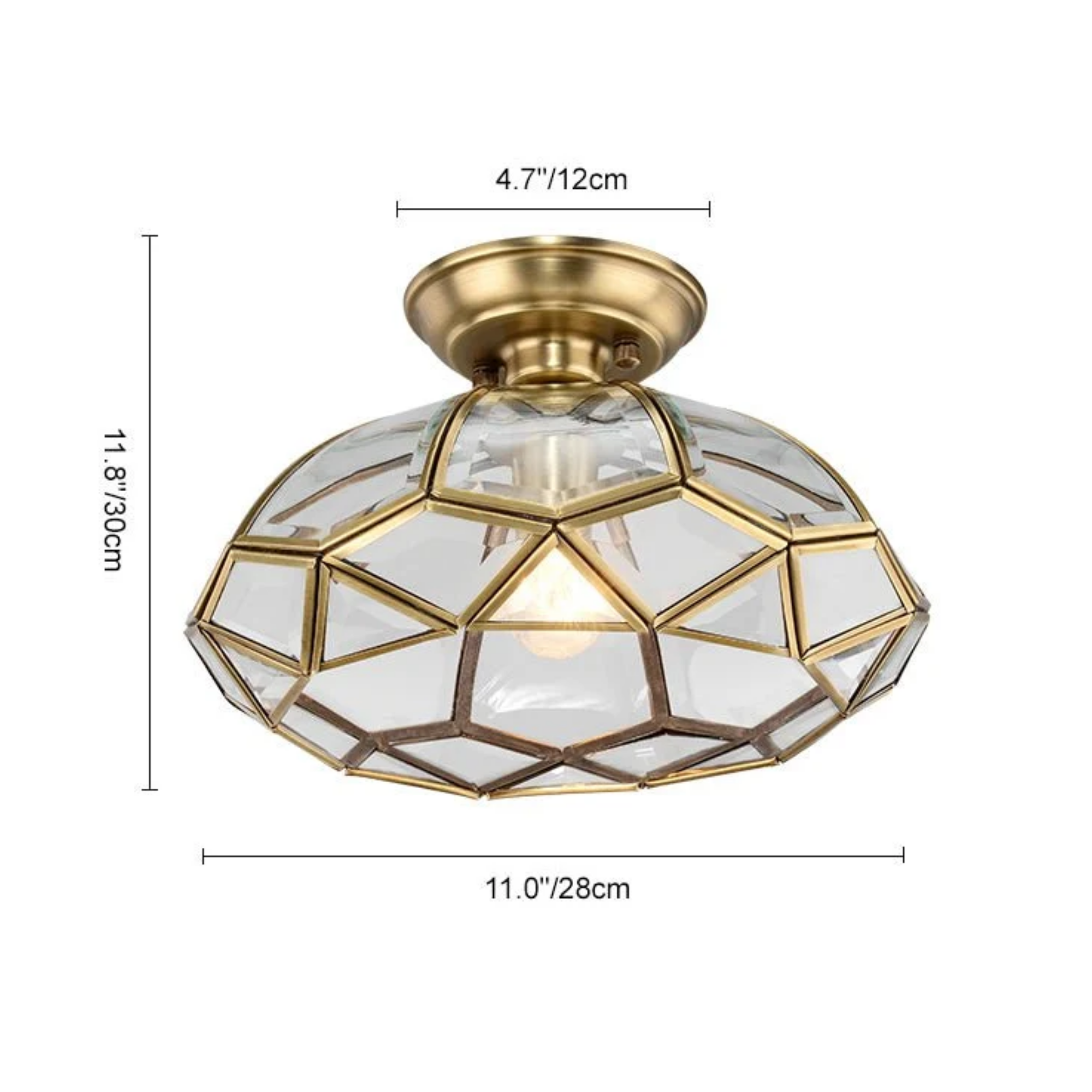 Dimensions of the luxury all copper round glass ceiling light