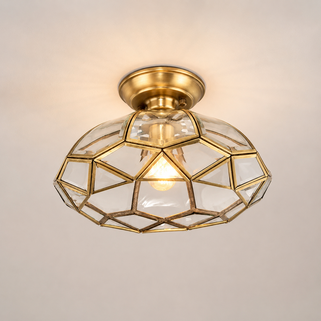 Luxury all copper round glass flush mount ceiling light