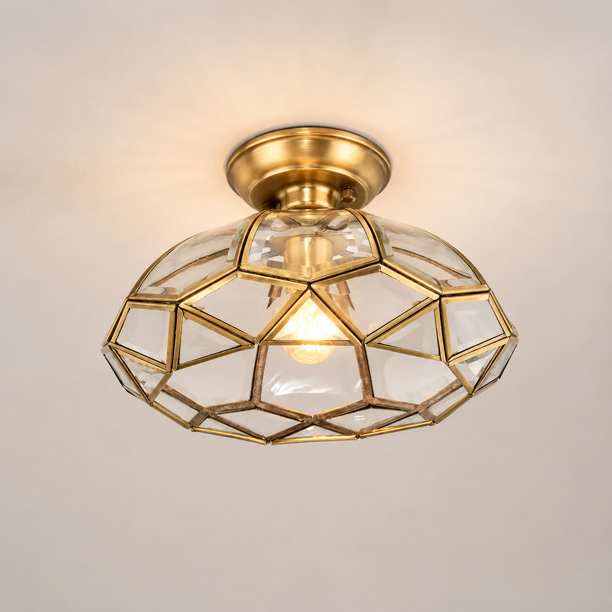 Luxury all copper round glass flush mount ceiling light