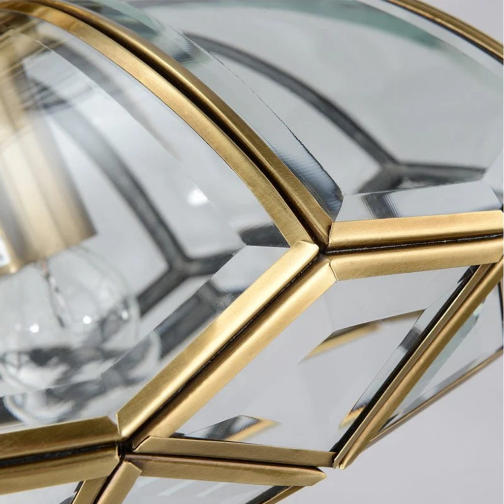 Close-up of the clear glass shade