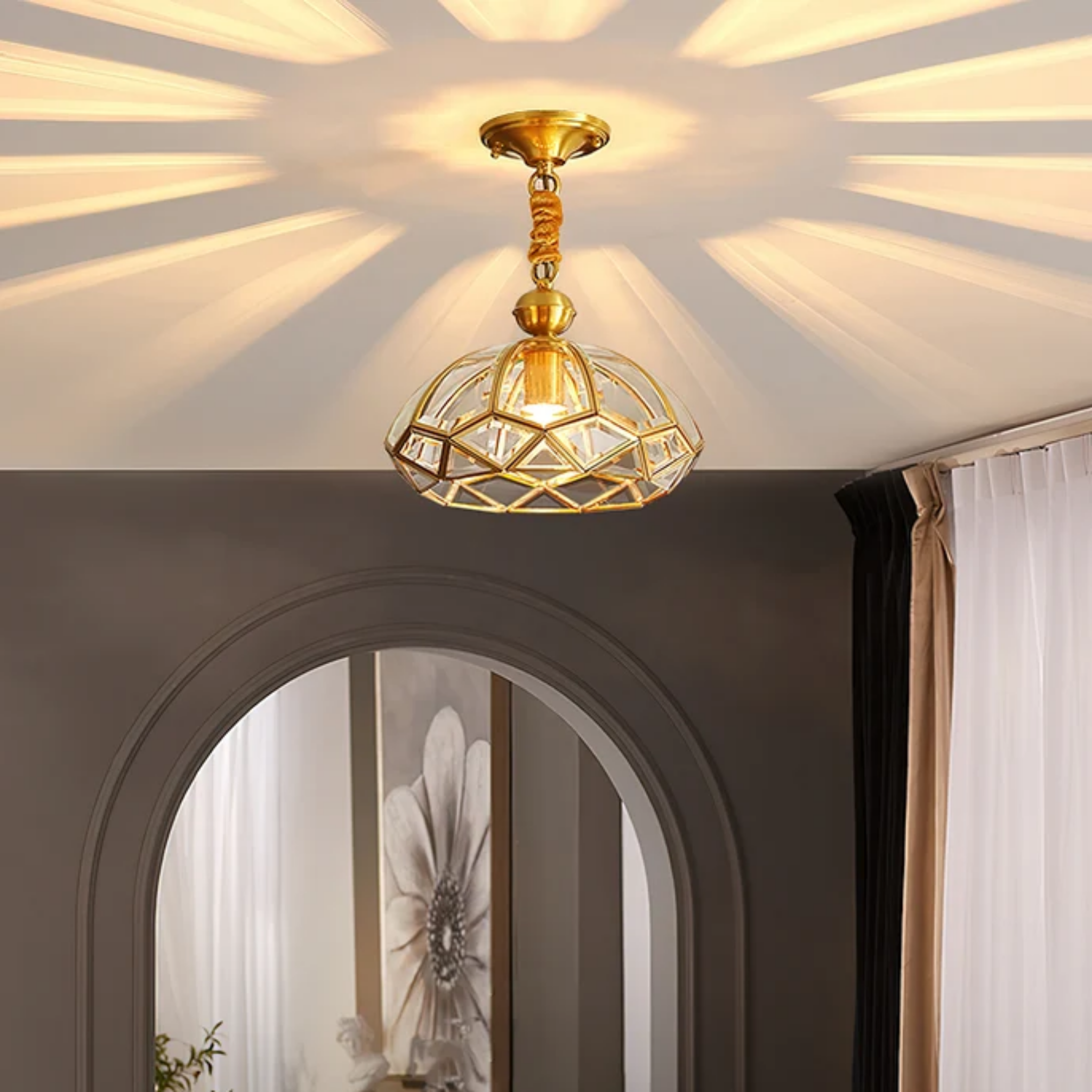 Luxury all copper round glass light in a living room