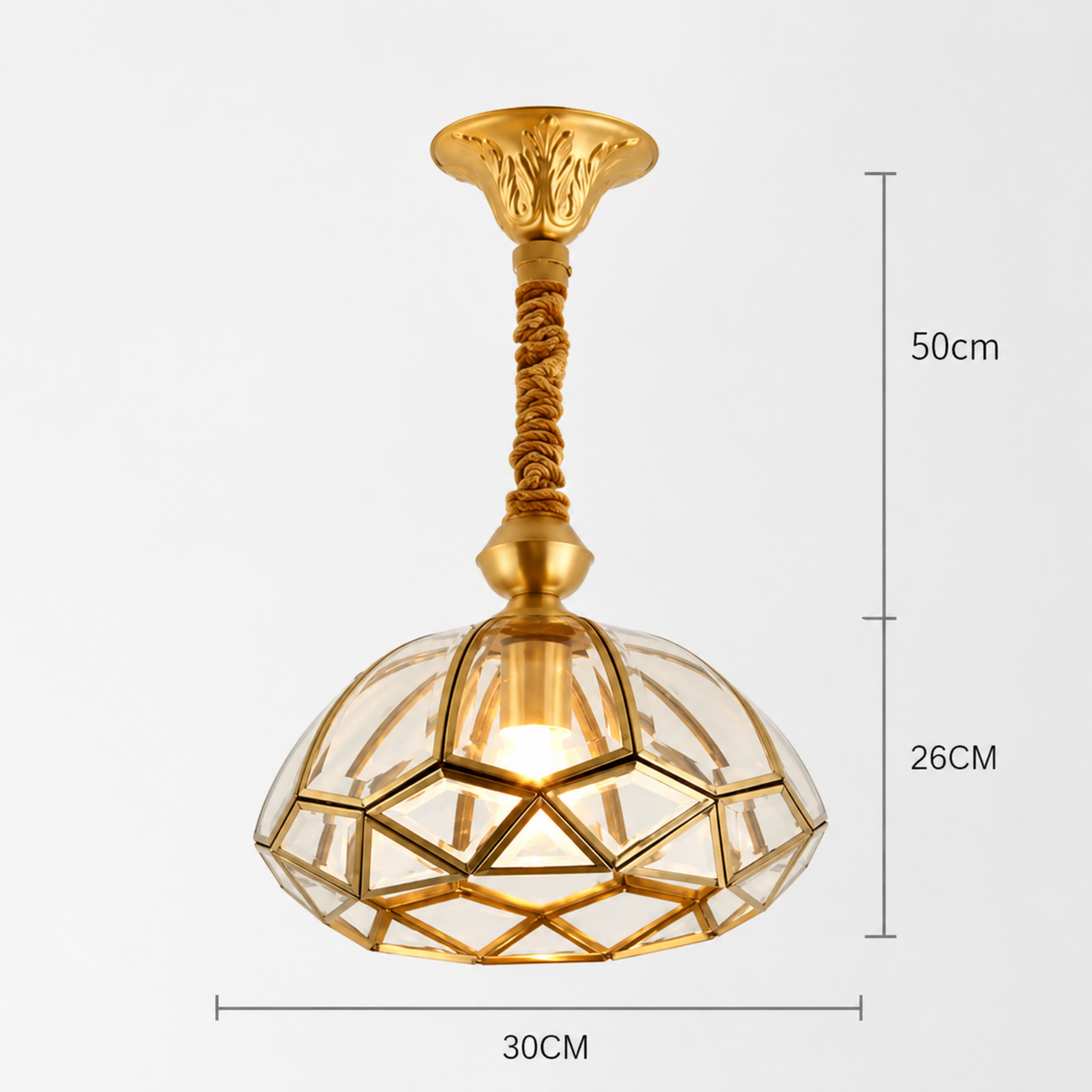 Dimensions of the luxury all copper round glass pendant light