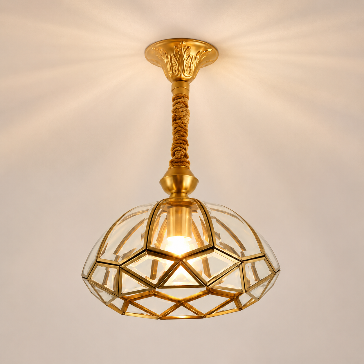Luxury all copper round glass pendant light