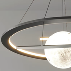 Angled view of the luxury crescent moon LED pendant chandelier