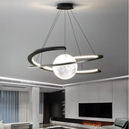Luxury crescent moon LED pendant chandelier in a living room
