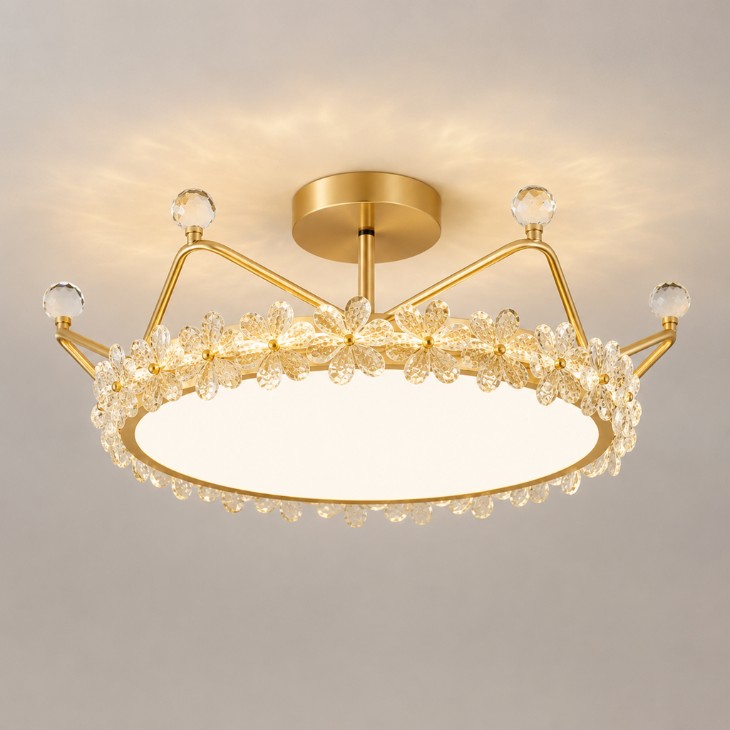 Luxury gold crown LED flush mount ceiling light 50 cm