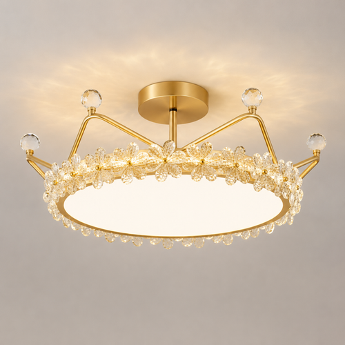 Luxury gold crown LED flush mount ceiling light 50 cm