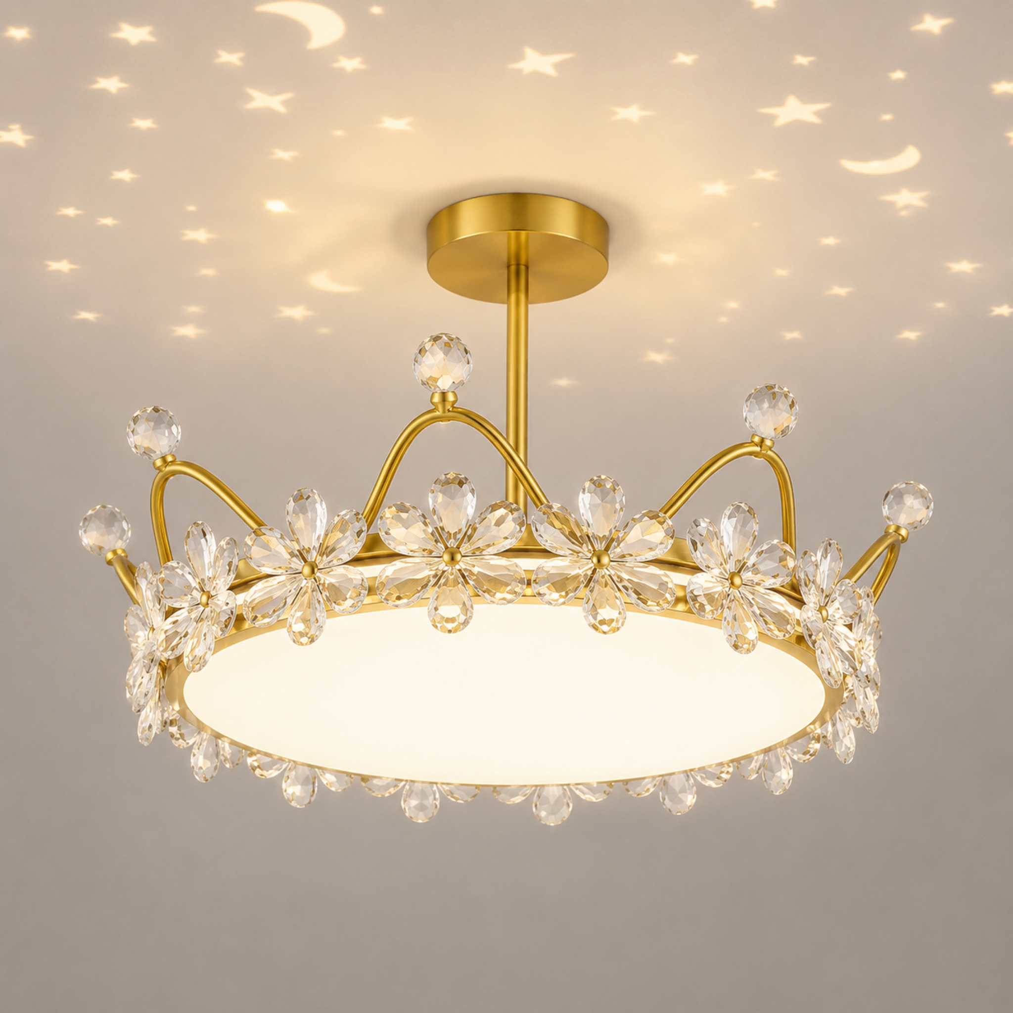 Luxury gold starry sky crown LED flush mount ceiling light 55 cm