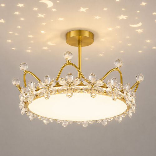 Luxury gold starry sky crown LED flush mount ceiling light 55 cm