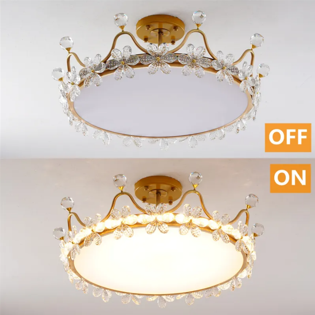 Luxury gold crown LED ceiling light turned off