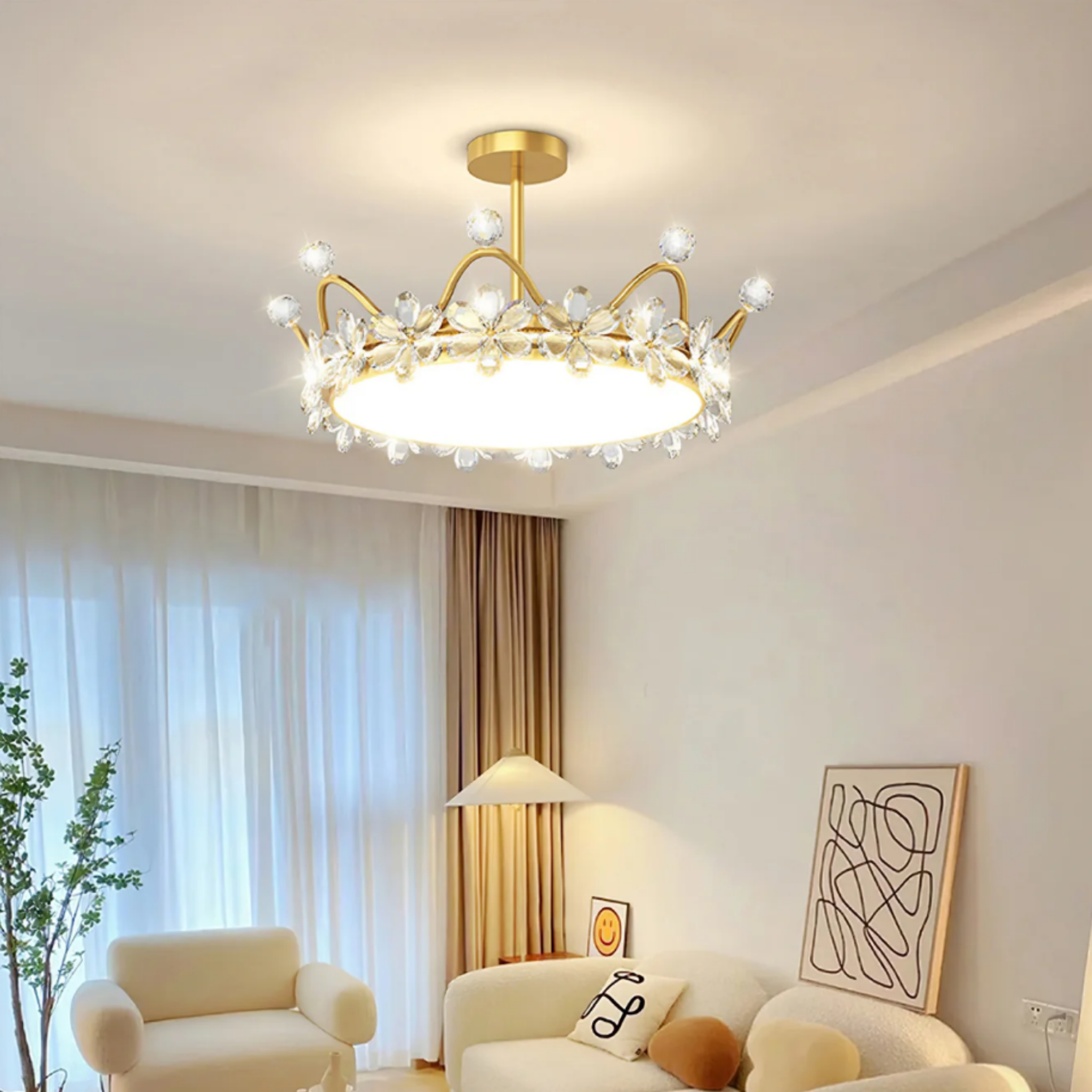 Luxury crown LED ceiling light in a living room