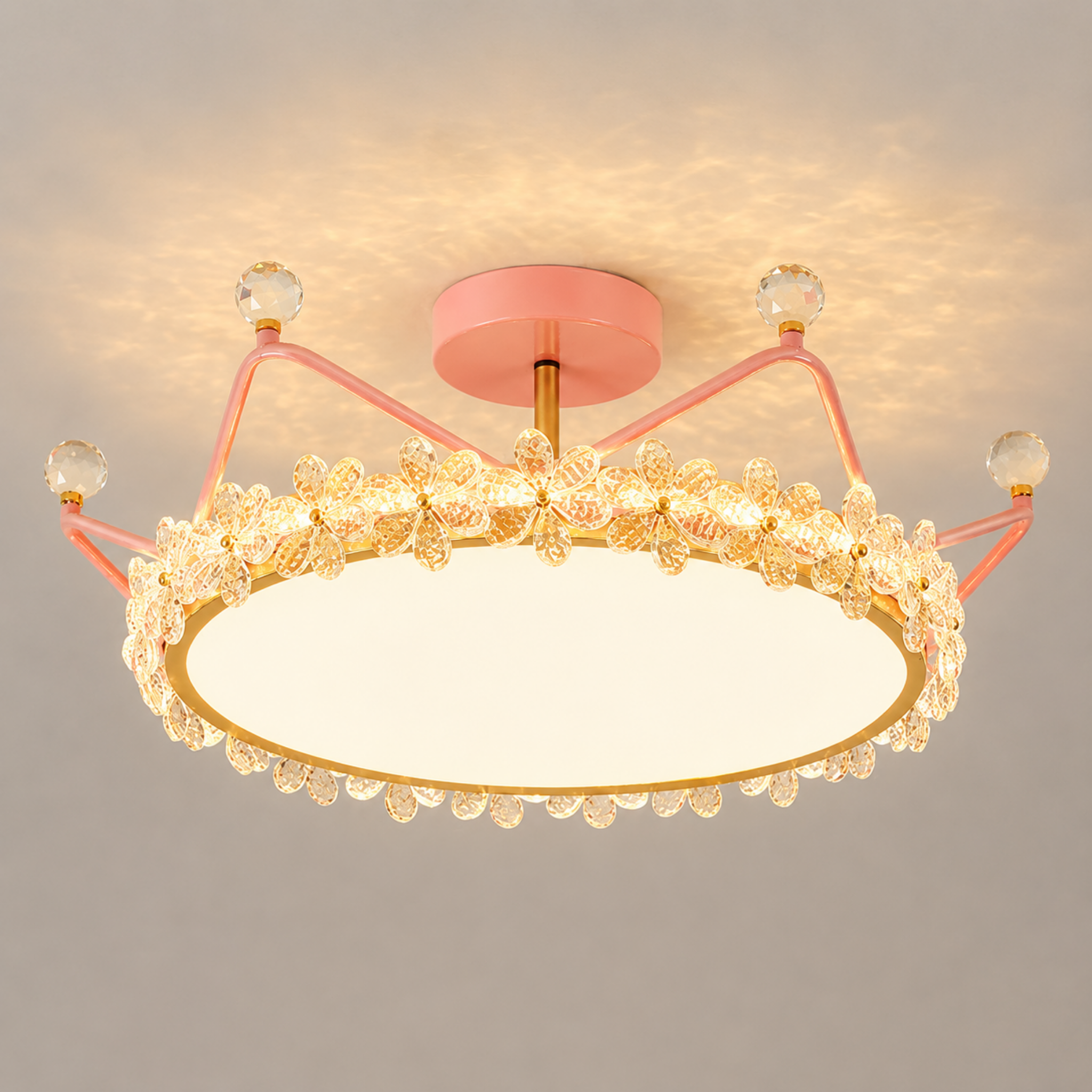 Luxury pink crown LED flush mount ceiling light 50 cm