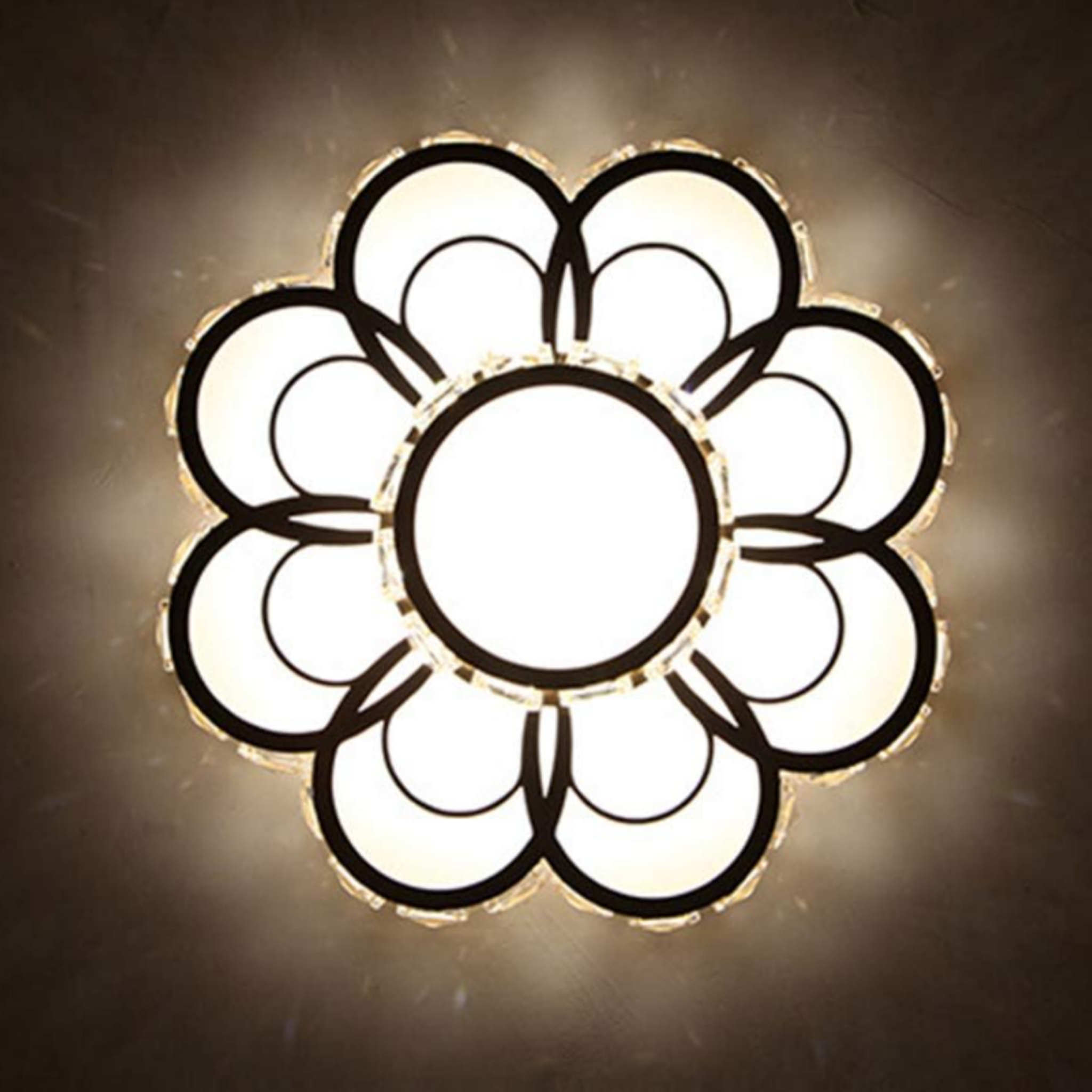 Bottom view of the luxury crystal flower LED flush mount ceiling light