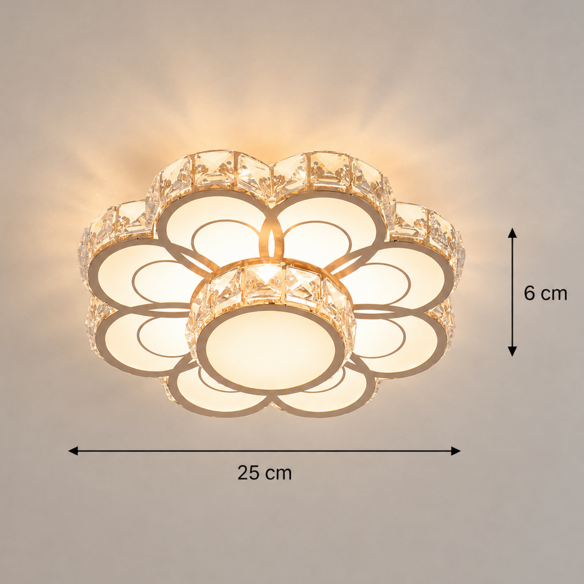 Dimensions of the luxury crystal flower LED flush mount ceiling light 25cm