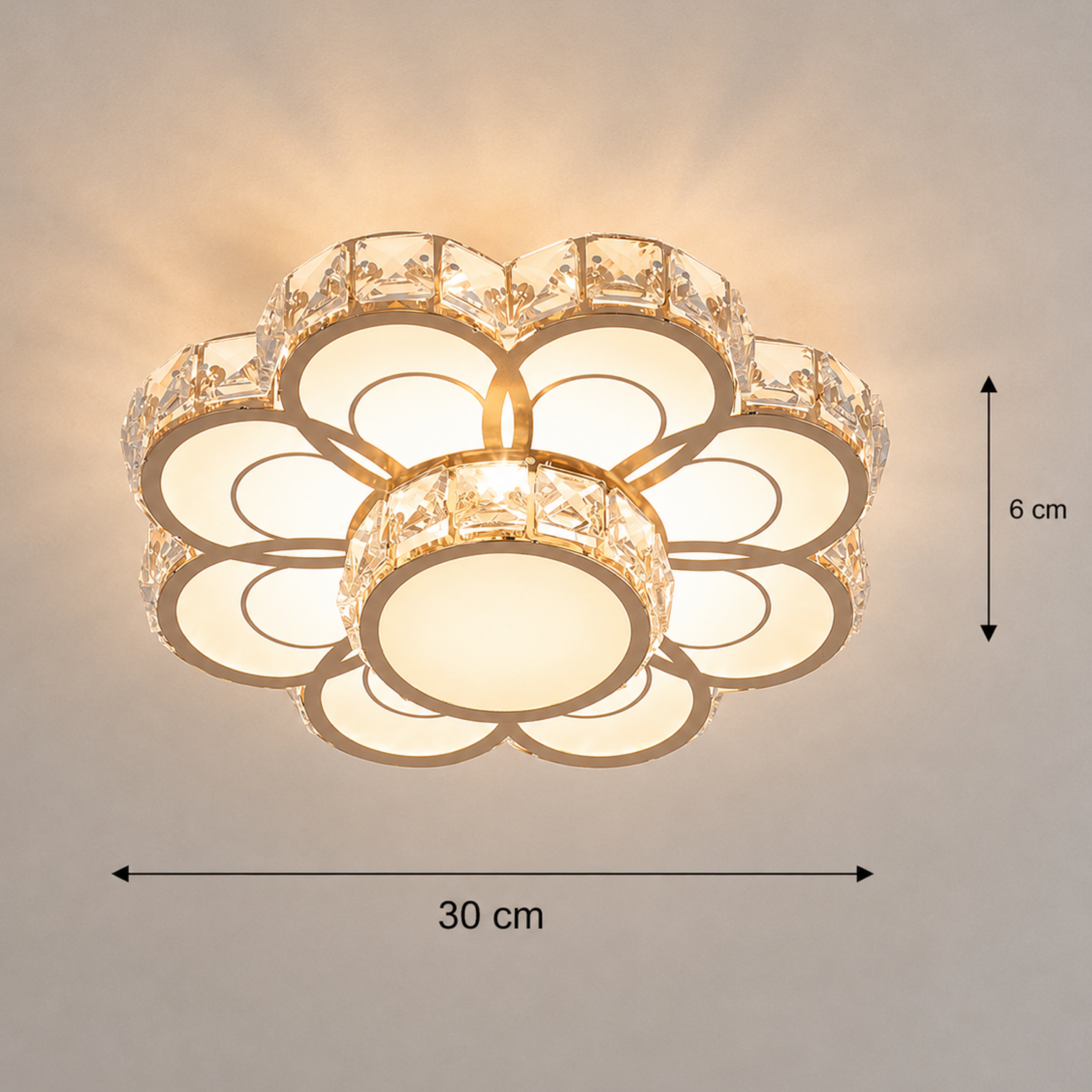 Dimensions of the luxury crystal flower LED flush mount ceiling light 30cm