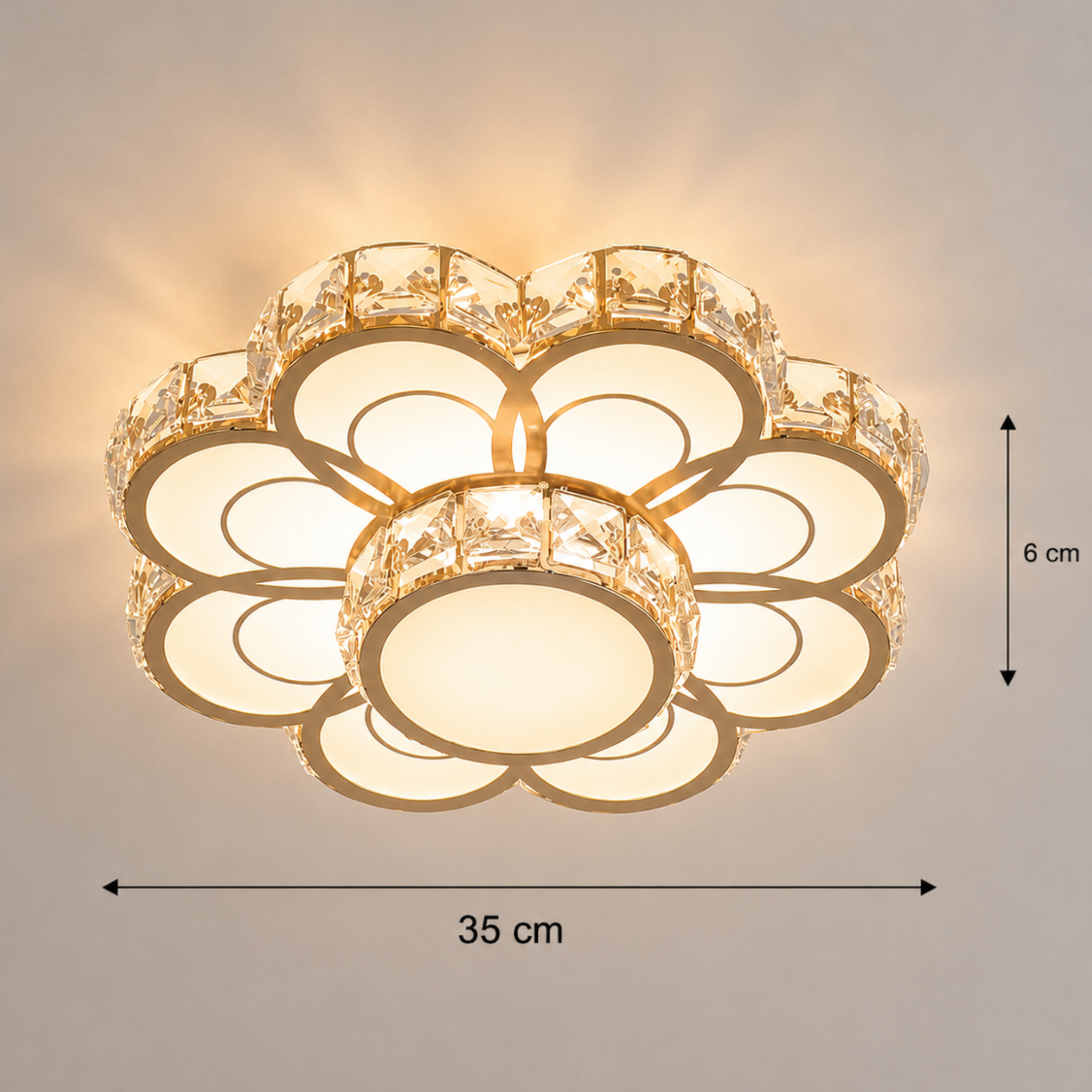 Dimensions of the luxury crystal flower LED flush mount ceiling light 35 cm