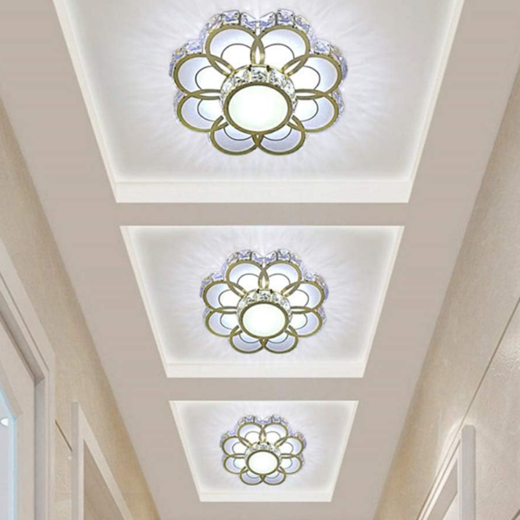 Luxury crystal flower LED flush mount ceiling light in a hallway