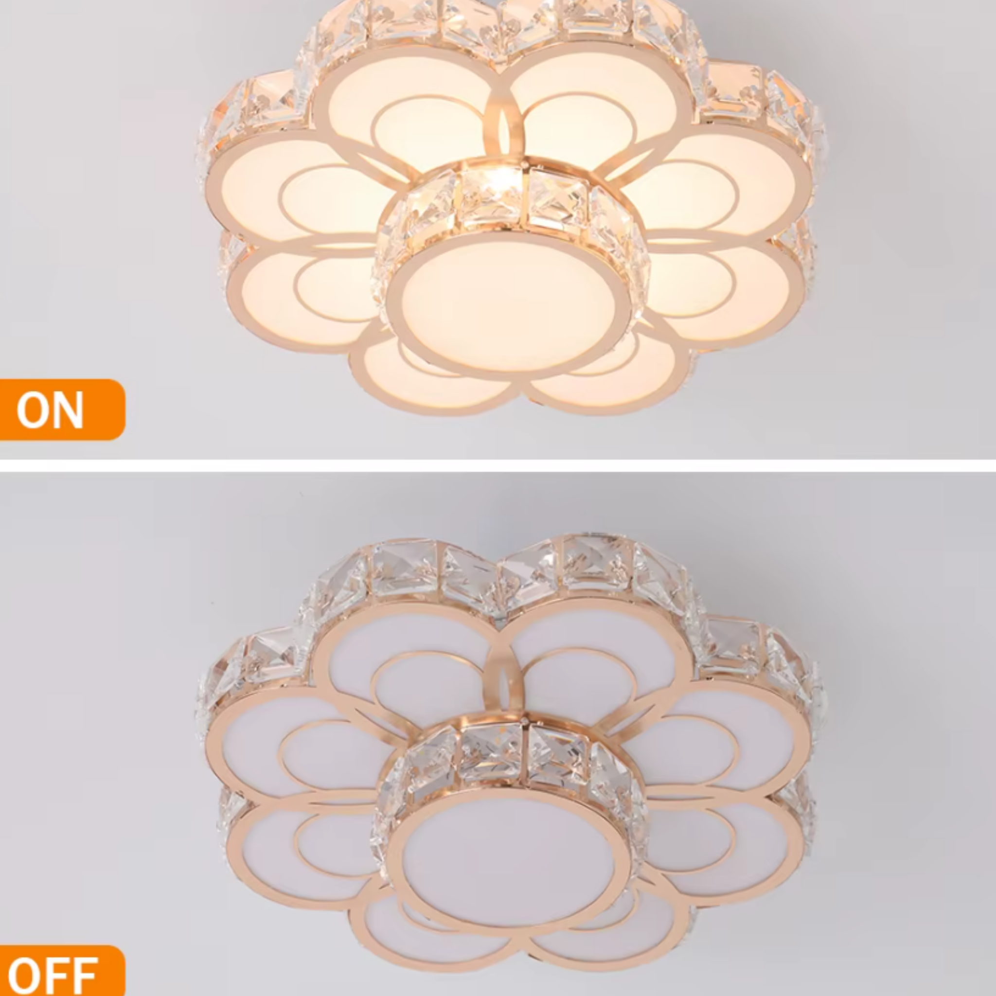 Luxury crystal flower LED flush mount ceiling light turned off