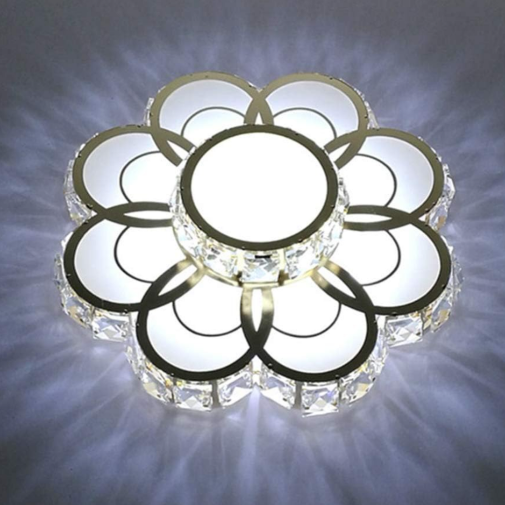 Luxury crystal flower LED flush mount ceiling light turned on