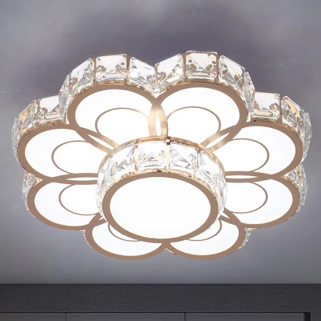 Luxury crystal flower LED flush mount ceiling white light