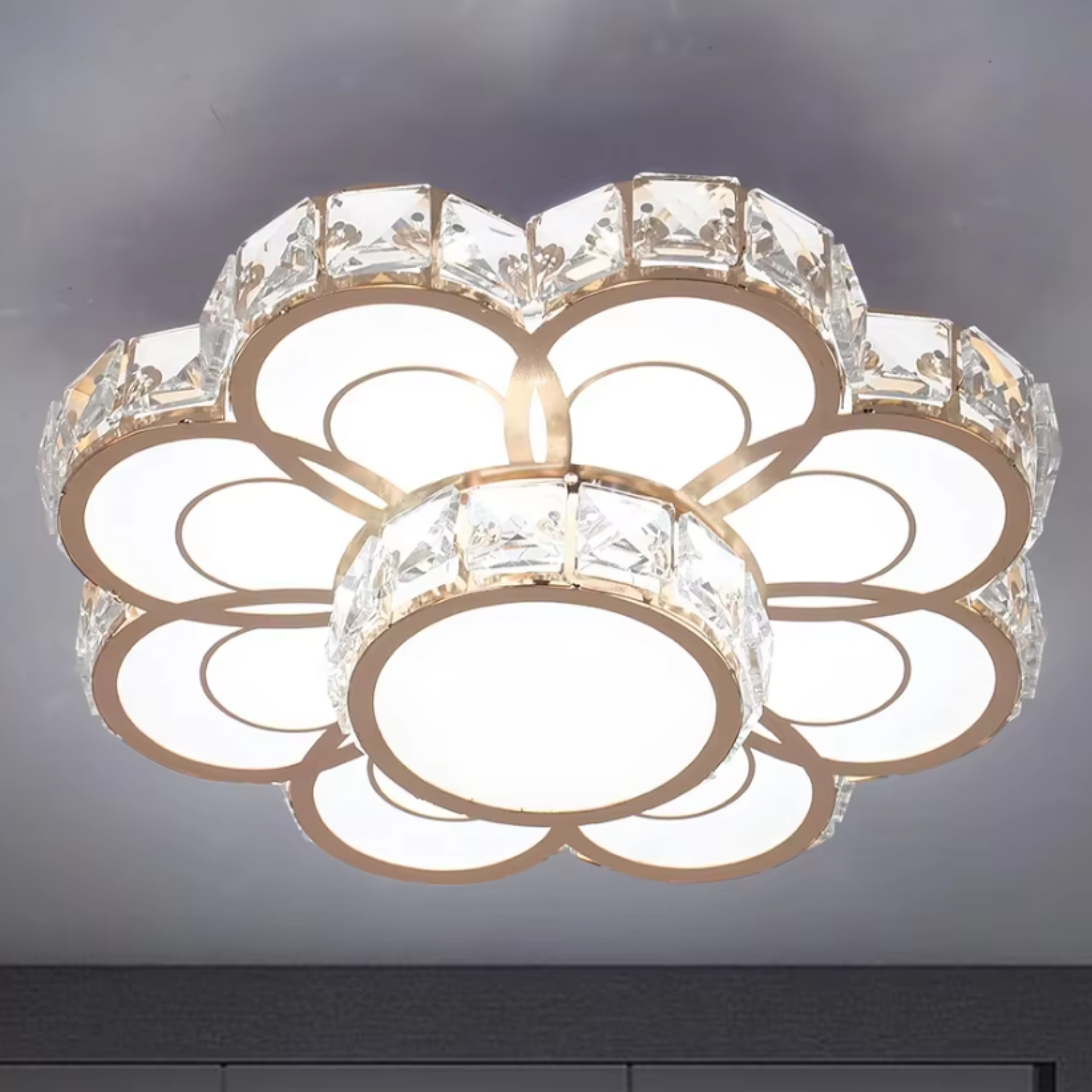 Luxury crystal flower LED flush mount ceiling white light