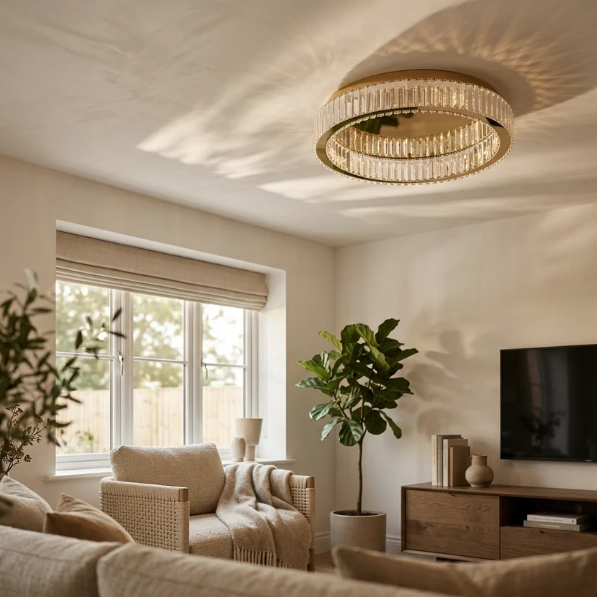 Luxury crystal LED flush mount ceiling light in a foyer