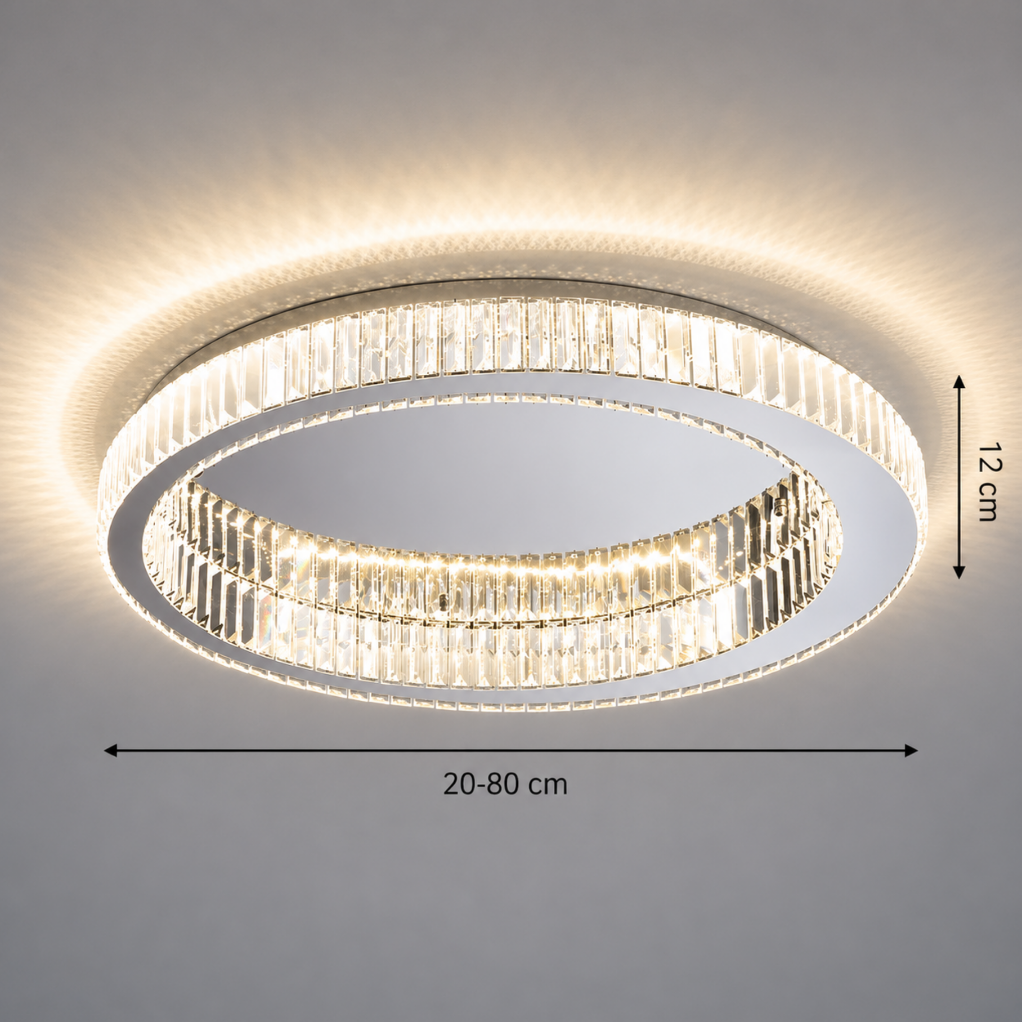 Dimensions of the silver luxury crystal LED flush mount ceiling light