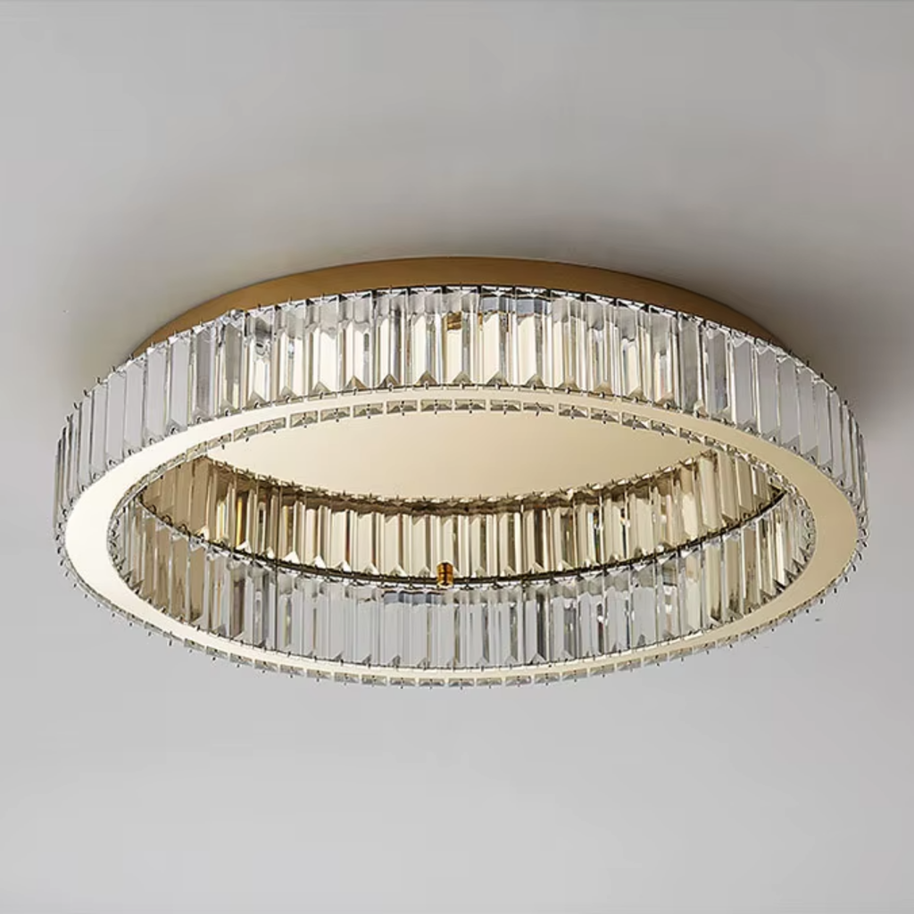 Luxury crystal LED flush mount ceiling light turned off