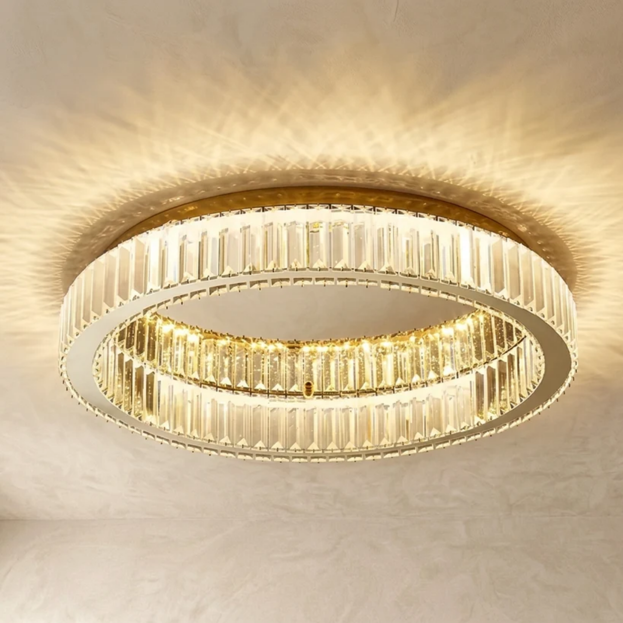 Luxury crystal LED flush mount ceiling light turned on