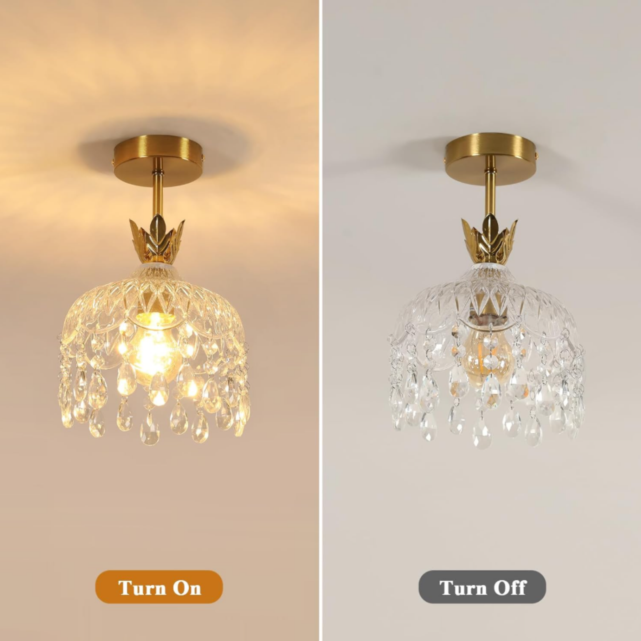 Dome glass pendant light with light on and off