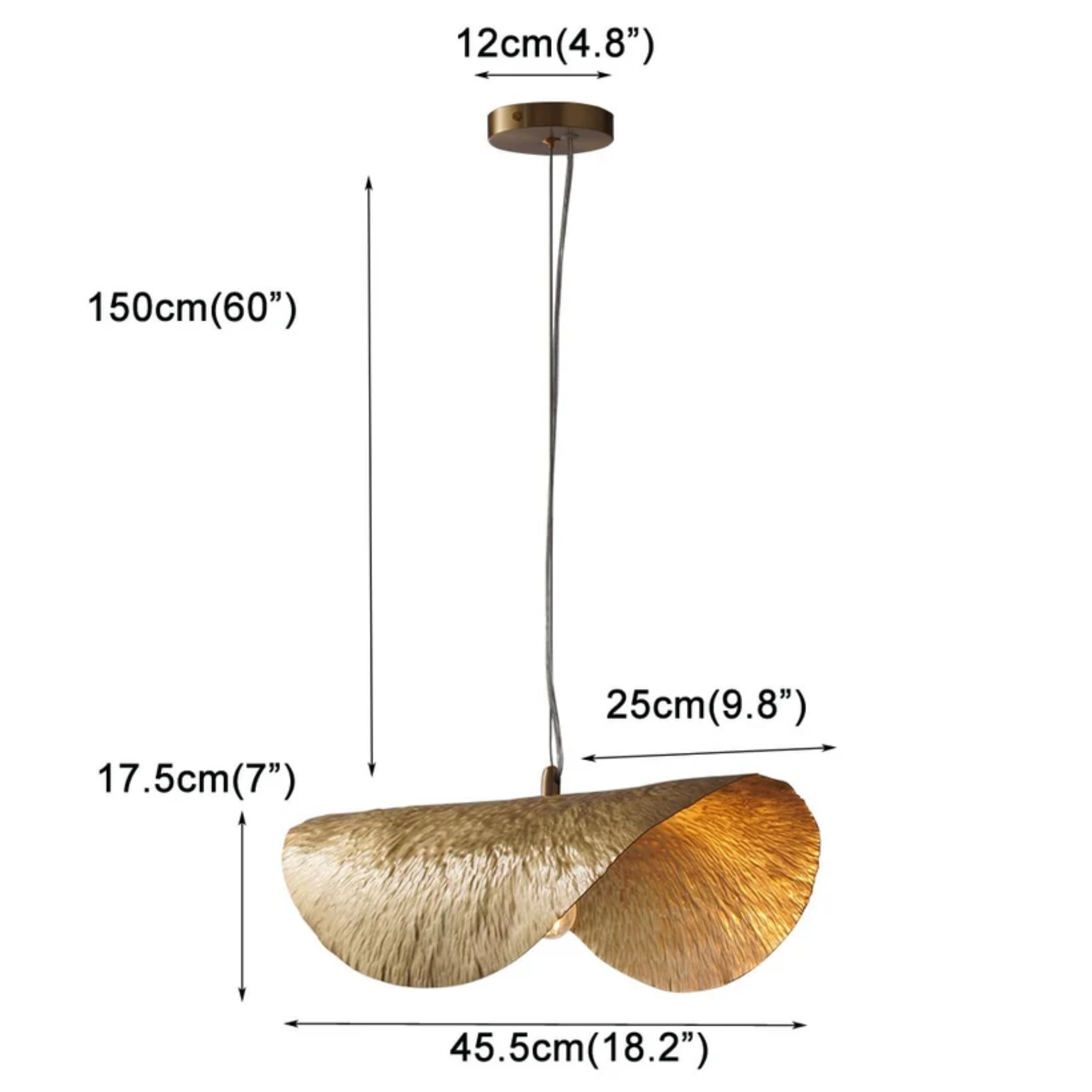 Dimensions of the luxury gold lotus leaf pendant ceiling light